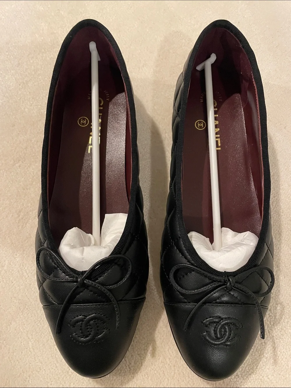 NEW CHANEL? Black Quilted Leather Bow Ballet Flats